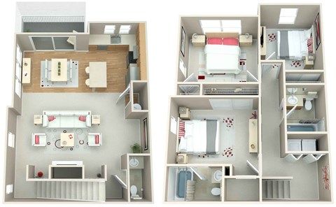 Floor plan for 3 beds, 2.5 baths, 1567 sqft